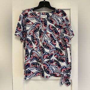NWT Alfred Dunner  Land Of The Free Patriotic USA Butterfly Side Tie Top Size L